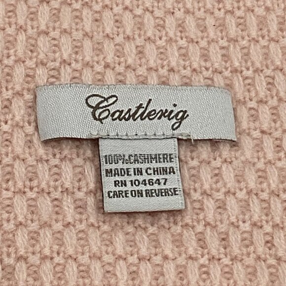 Castlerig 100% Cashmere beige Pink hue long Fringed Scarf textured soft neutral - Picture 4 of 8